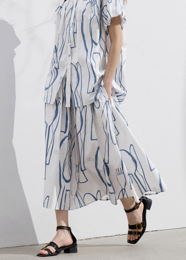 Boutique Brown Wrinkled Print Patchwork Cotton Skirts Summer