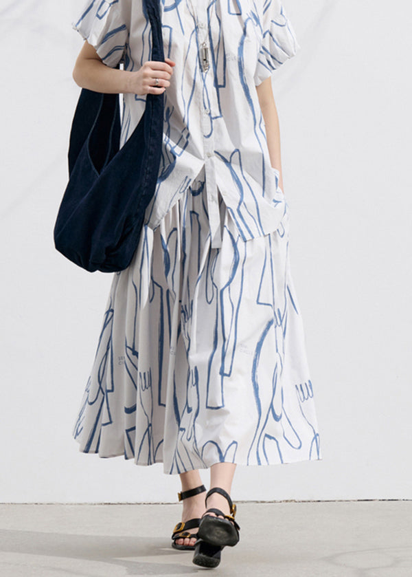 Boutique Brown Wrinkled Print Patchwork Cotton Skirts Summer