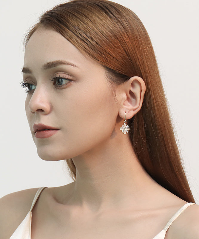 Boutique Gold Copper Alloy Cat Eye Stone Clover Drop Earrings