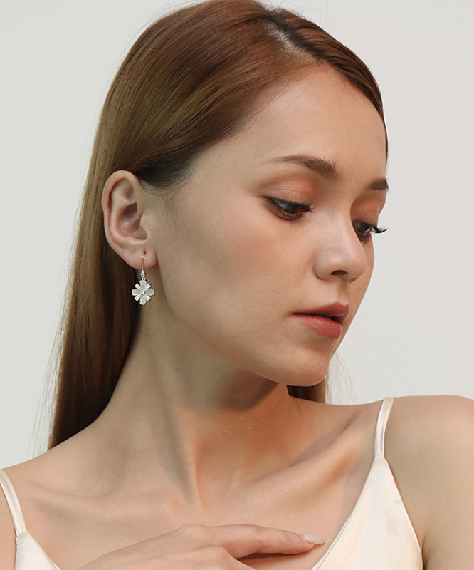 Boutique Gold Copper Alloy Cat Eye Stone Clover Drop Earrings