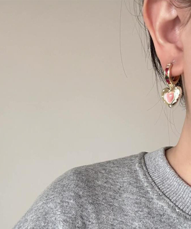 Boutique Gold Copper Alloy Zircon Asymmetrical Srar And Love Hoop Earrings