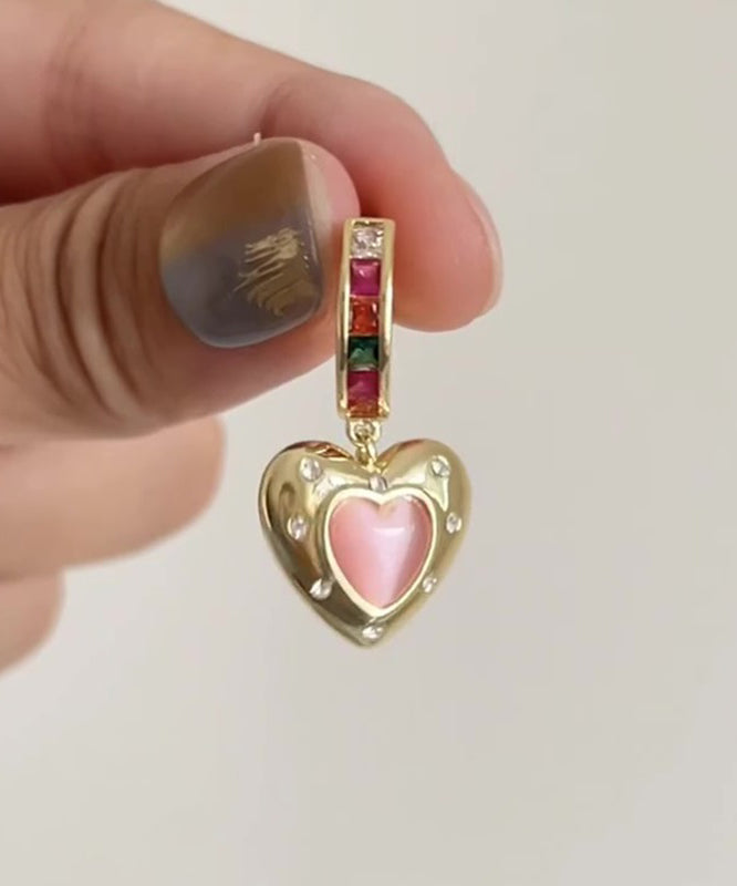 Boutique Gold Copper Alloy Zircon Asymmetrical Srar And Love Hoop Earrings