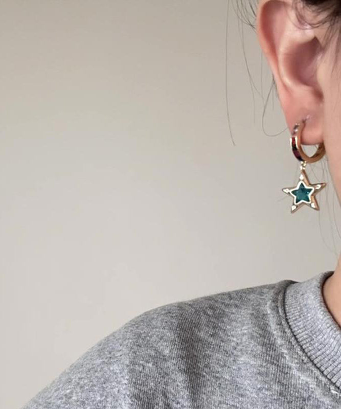 Boutique Gold Copper Alloy Zircon Asymmetrical Srar And Love Hoop Earrings