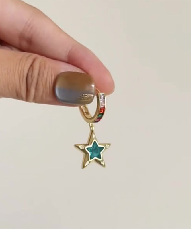 Boutique Gold Copper Alloy Zircon Asymmetrical Srar And Love Hoop Earrings