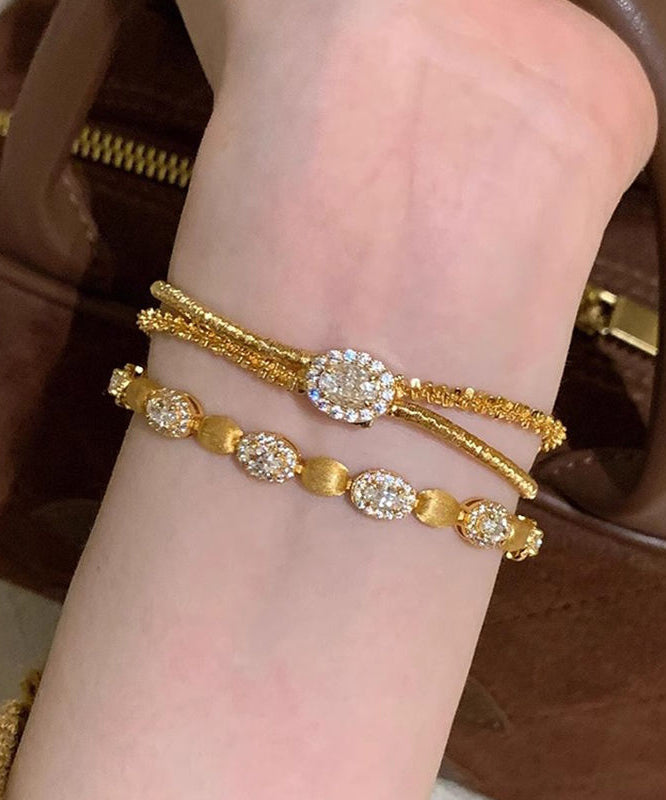 Boutique Gold Sterling Silver Overgild Zircon Two Piece Set Bracelet