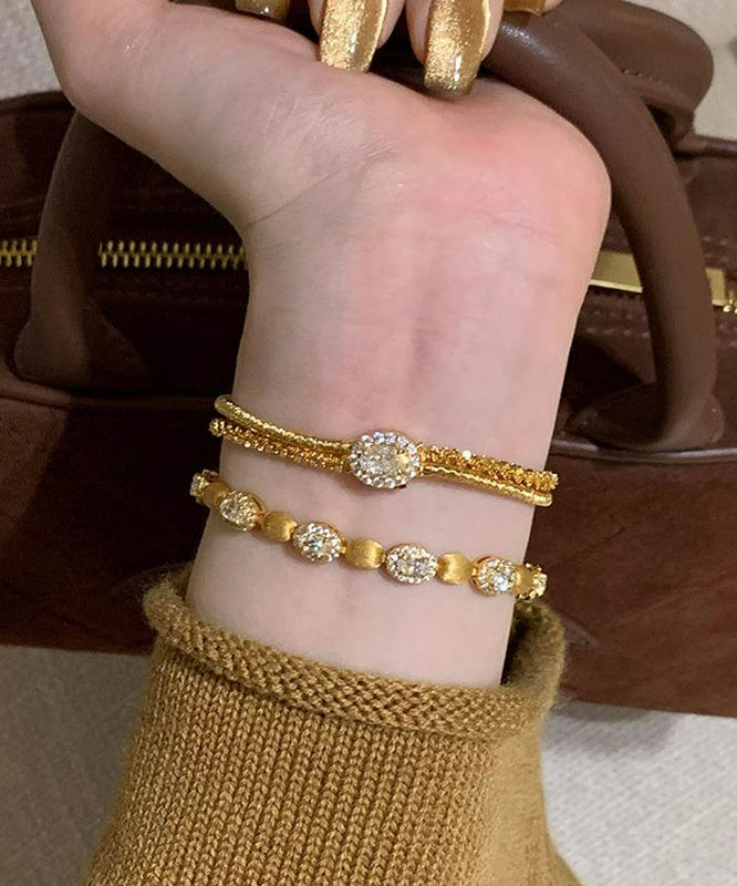 Boutique Gold Sterling Silver Overgild Zircon Two Piece Set Bracelet