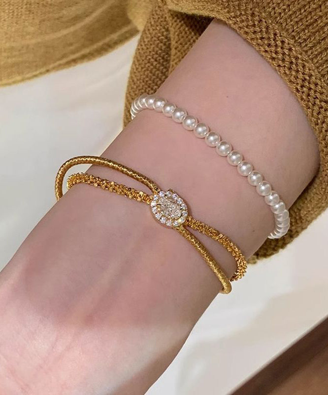 Boutique Gold Sterling Silver Overgild Zircon Two Piece Set Bracelet