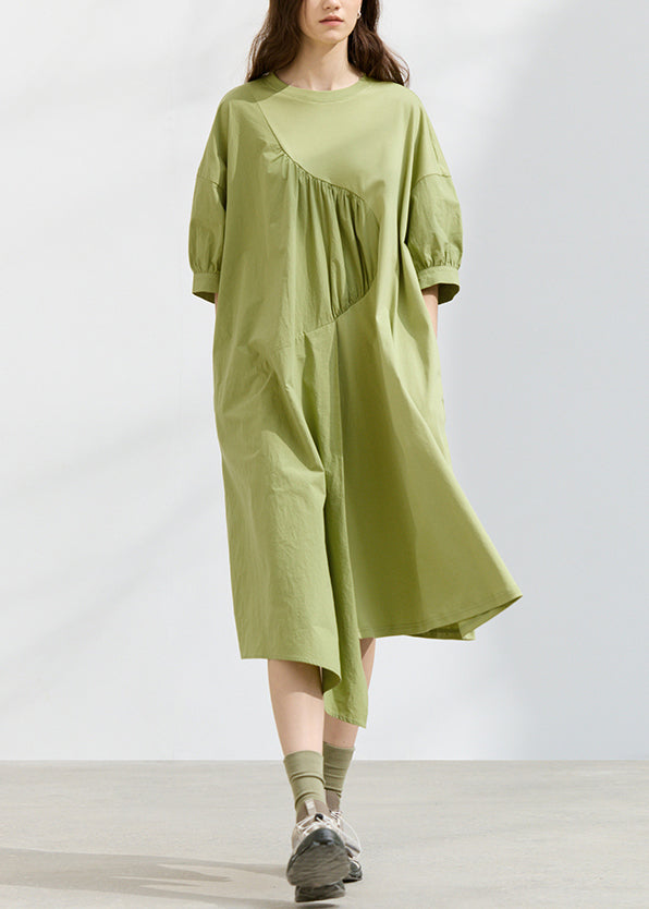 Boutique Green O Neck Asymmetrical Patchwork Cotton Dresses Summer