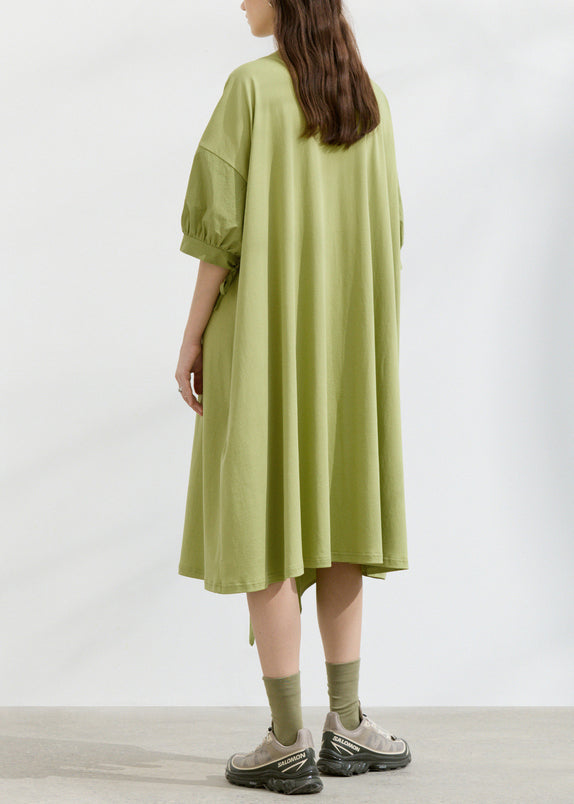 Boutique Green O Neck Asymmetrical Patchwork Cotton Dresses Summer