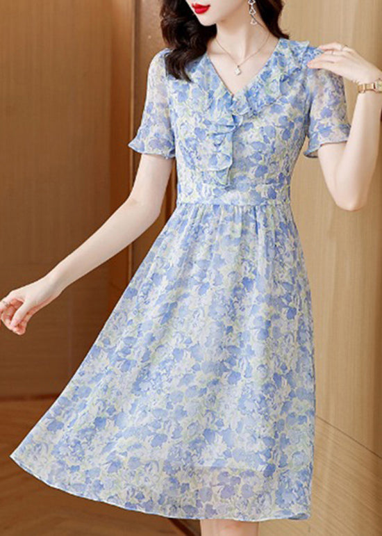 V-neck Criss-Cross Straps Ruched Chiffon Floor-length Dresses Slate Blue
