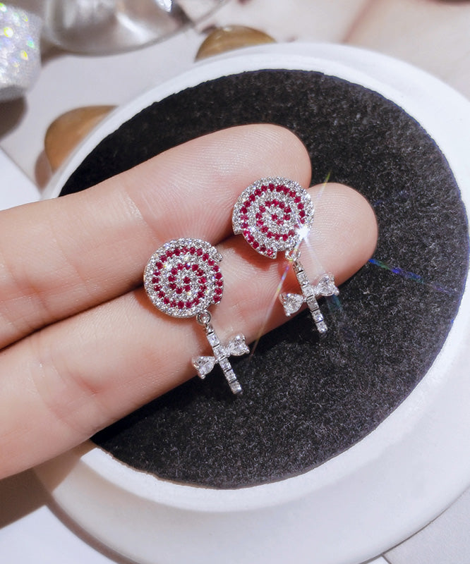 Boutique Pink Srerling Silver Zircon Candy Stud Earrings