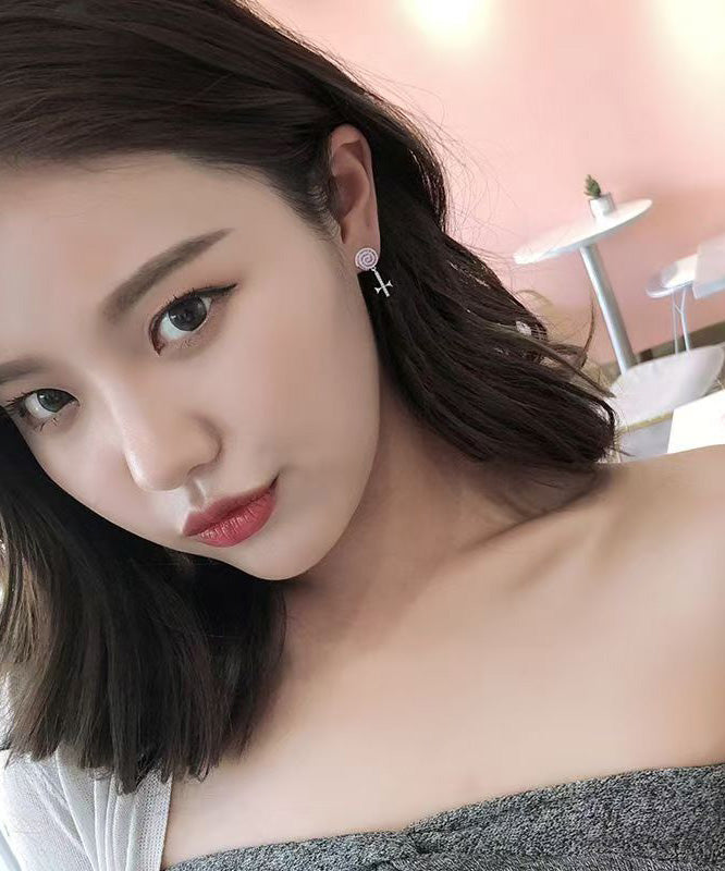 Boutique Pink Srerling Silver Zircon Candy Stud Earrings