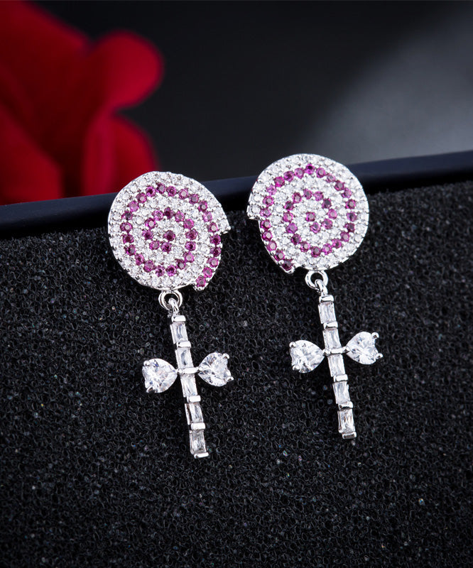 Boutique Pink Srerling Silver Zircon Candy Stud Earrings