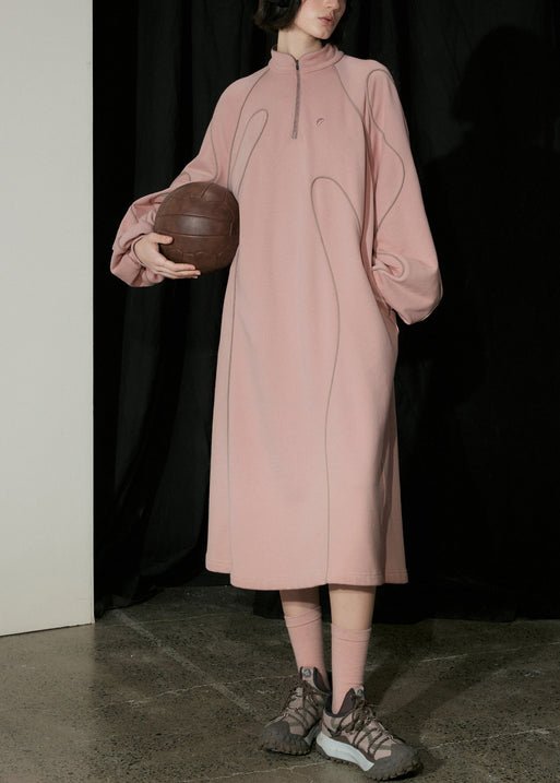 Boutique Pink Zip Up Patchwork Cotton Sweatshirts Dresses Fall