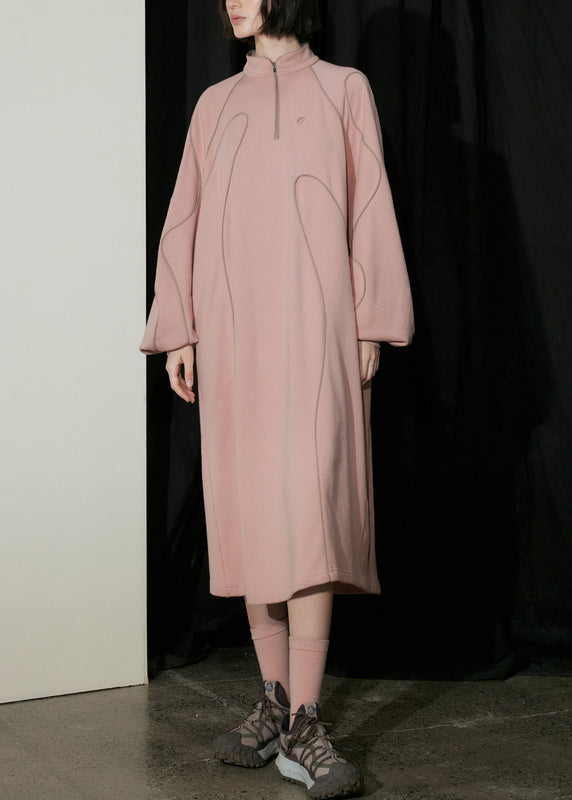 Boutique Pink Zip Up Patchwork Cotton Sweatshirts Dresses Fall