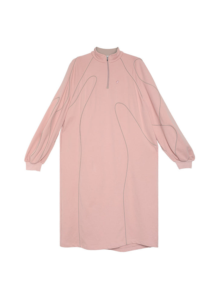 Boutique Pink Zip Up Patchwork Cotton Sweatshirts Dresses Fall