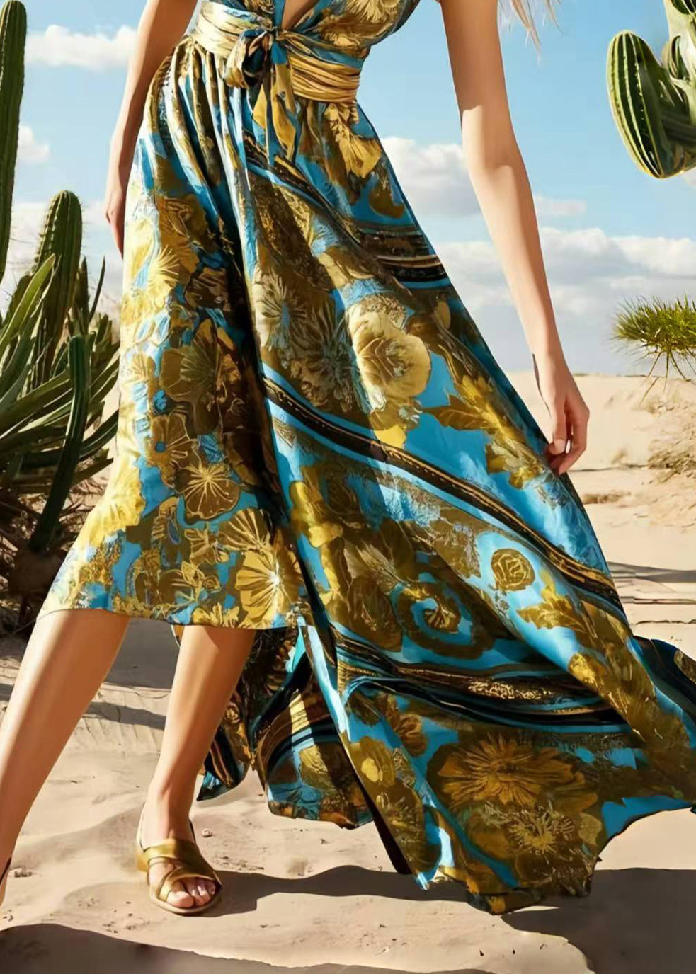 Boutique Print Silk Vacation Sundress Exra Large Hem