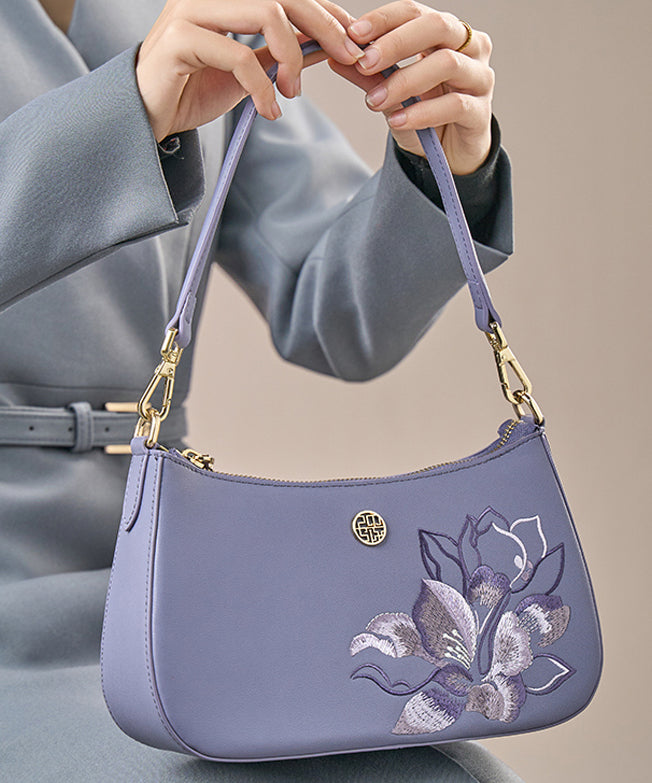 Boutique Purple Embroideried Calf Leather CrossBody Bag