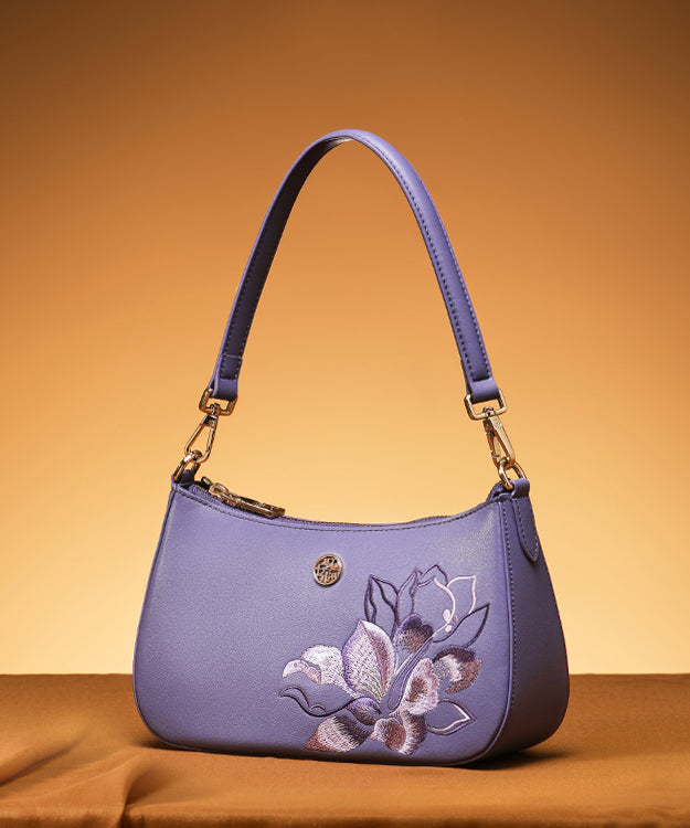 Boutique Purple Embroideried Calf Leather CrossBody Bag