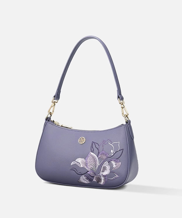 Boutique Purple Embroideried Calf Leather CrossBody Bag