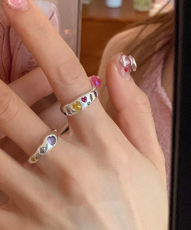 Boutique Rainbow Stainless Steel Asymmetrical Zircon Love Rings Three Piece Set