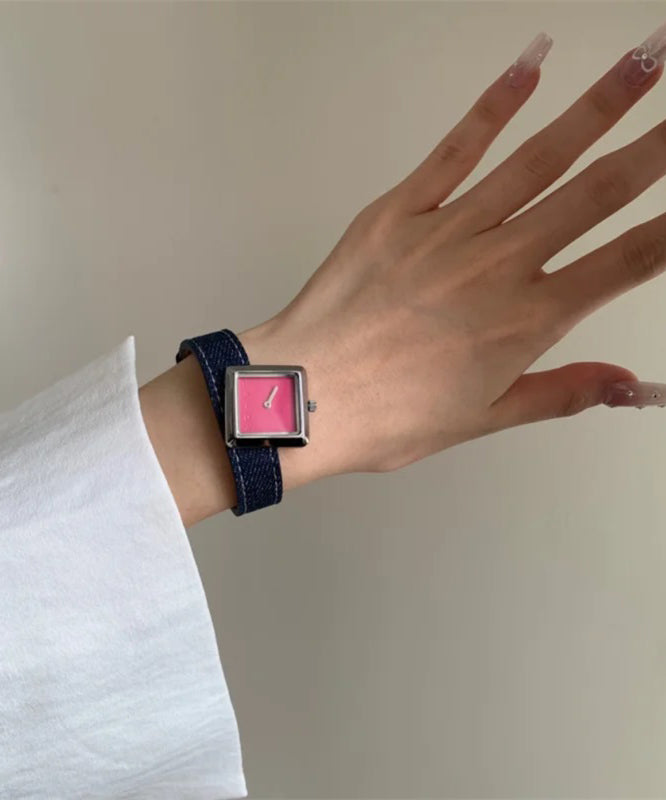 Boutique Red Denim Fabric Quartz Movement Waterproof Watches