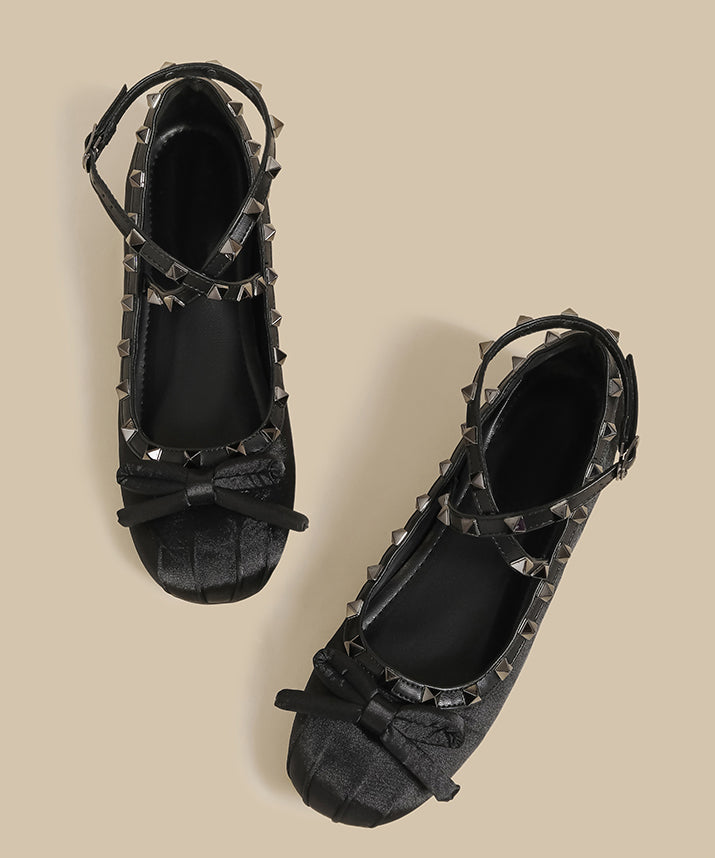 Boutique Rivet Splicing Wedge Shoes Pink Satin Bow