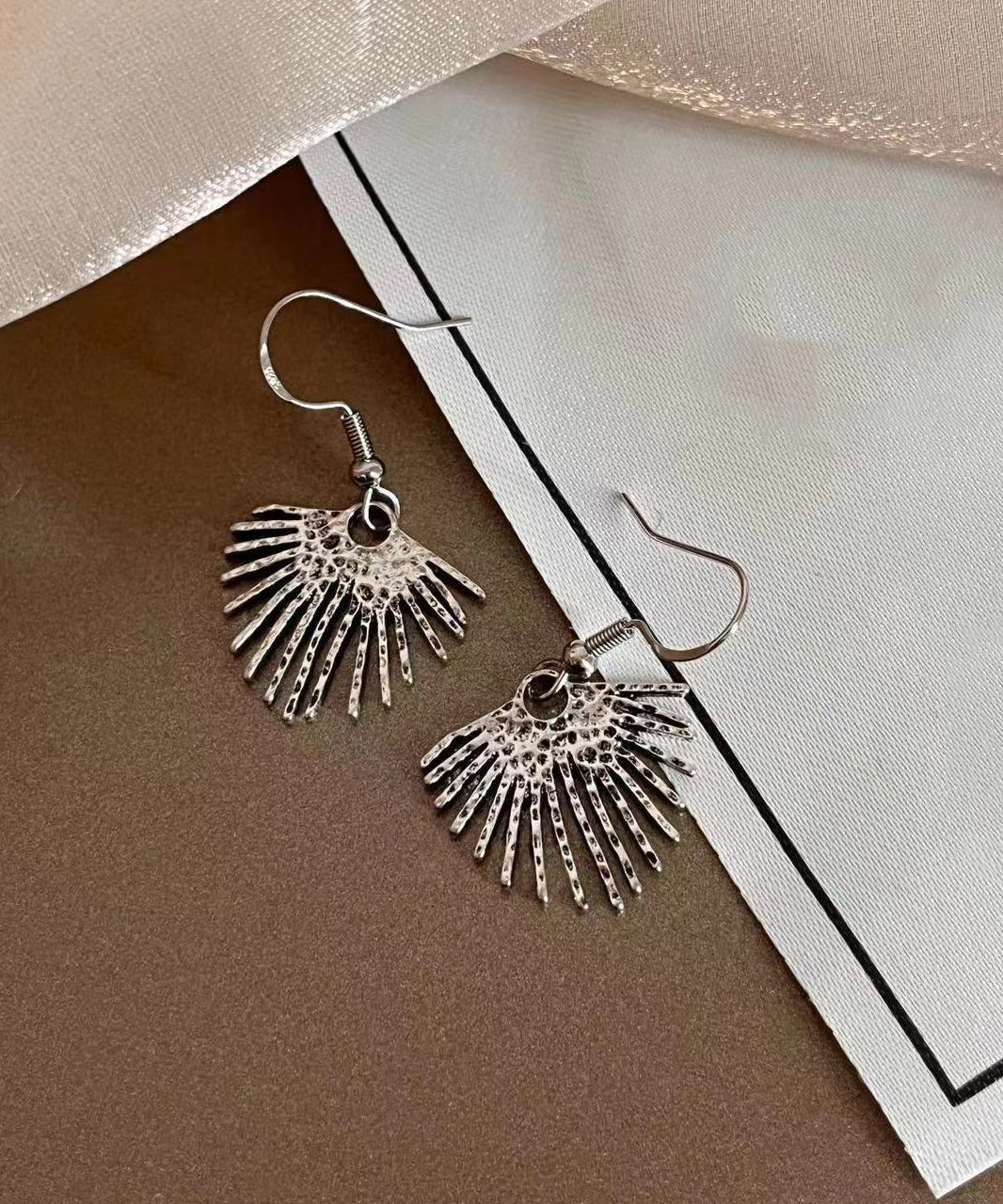 Boutique Silk Copper Overgild Fan Shaped Drop Earrings