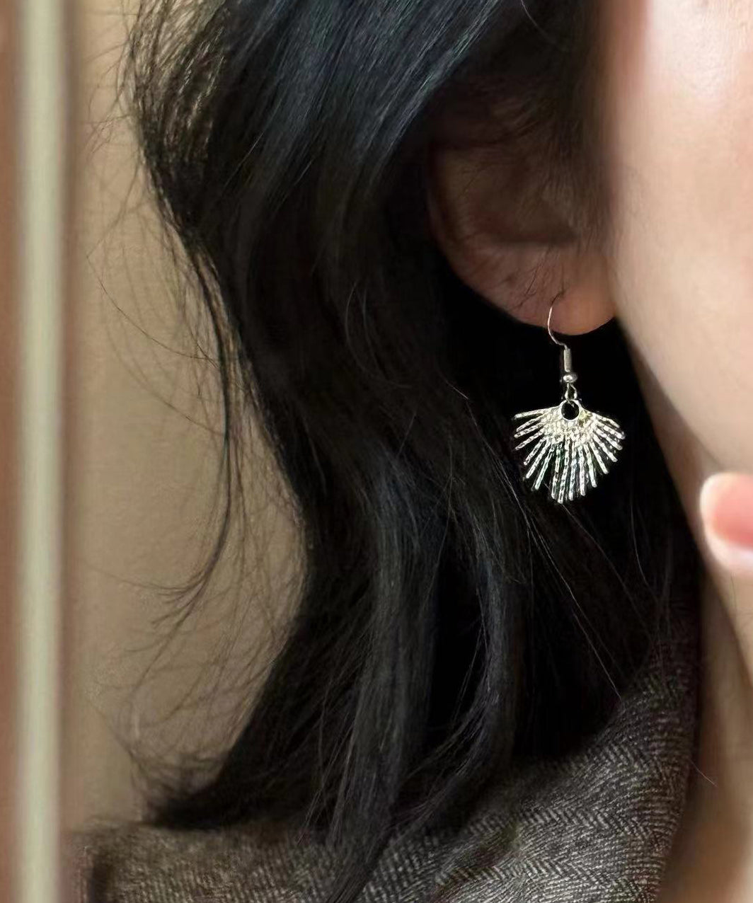 Boutique Silk Copper Overgild Fan Shaped Drop Earrings