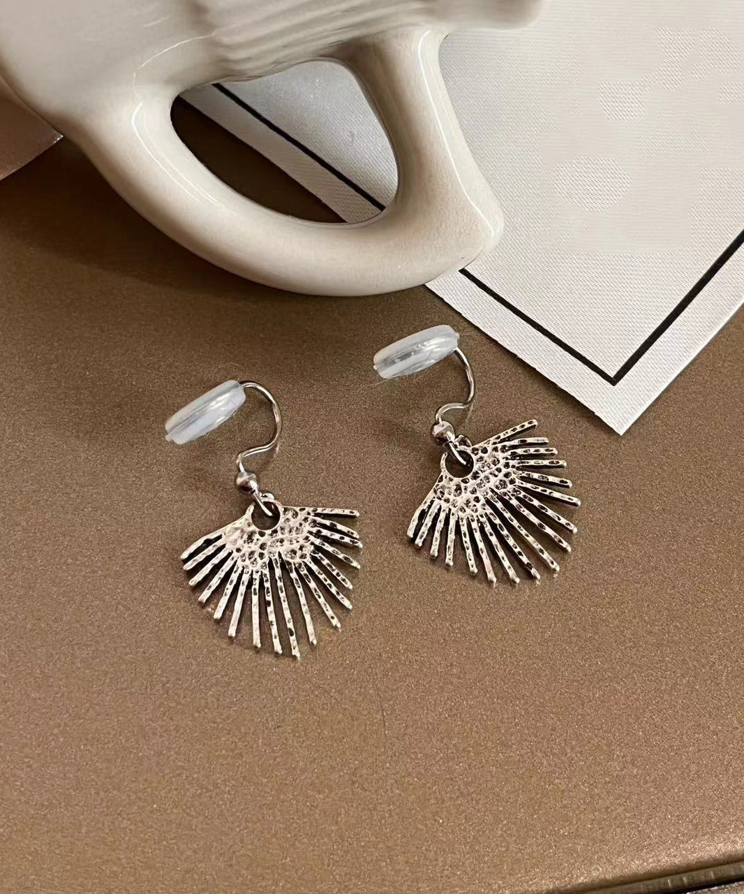 Boutique Silk Copper Overgild Fan Shaped Drop Earrings