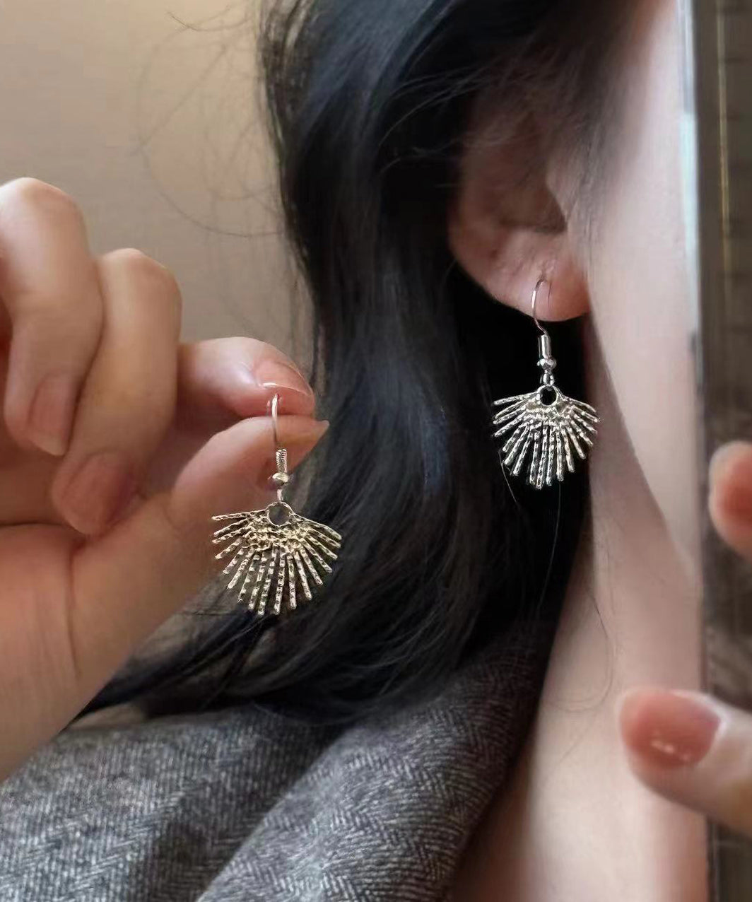 Boutique Silk Copper Overgild Fan Shaped Drop Earrings