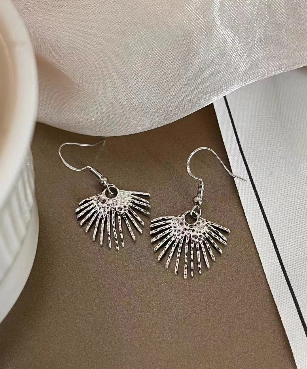 Boutique Silk Copper Overgild Fan Shaped Drop Earrings