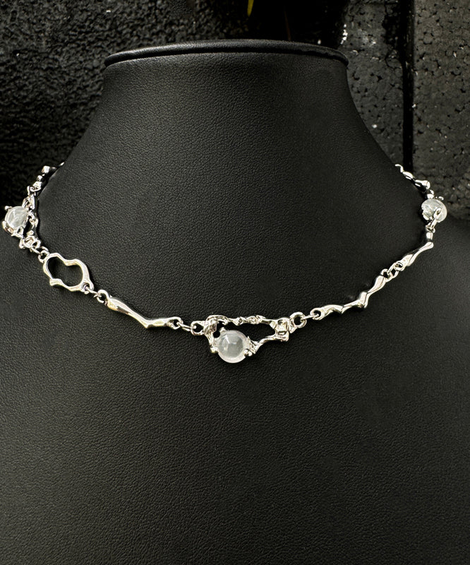 Boutique Silk Stainless Steel Cat Eye Stone Asymmetrical Pendant Necklace