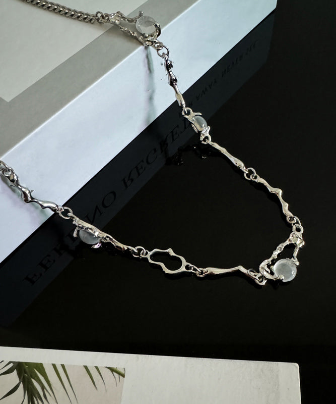 Boutique Silk Stainless Steel Cat Eye Stone Asymmetrical Pendant Necklace