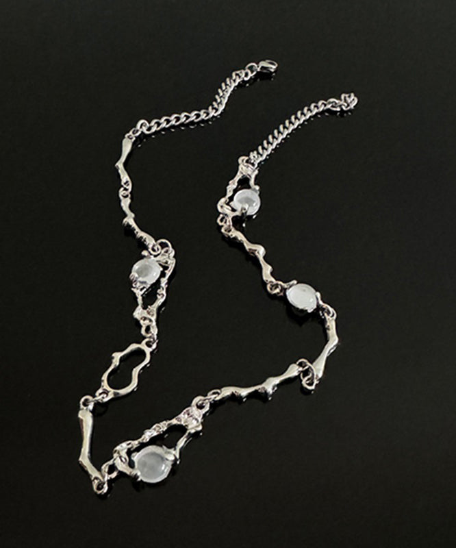 Boutique Silk Stainless Steel Cat Eye Stone Asymmetrical Pendant Necklace