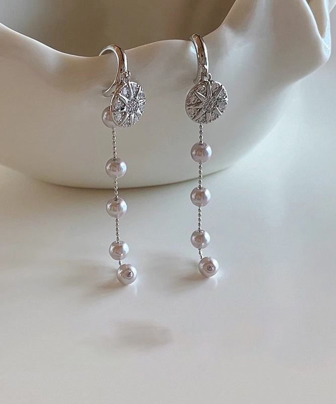 Boutique Silk Sterling Silver Overgild Zircon Pearl Drop Earrings