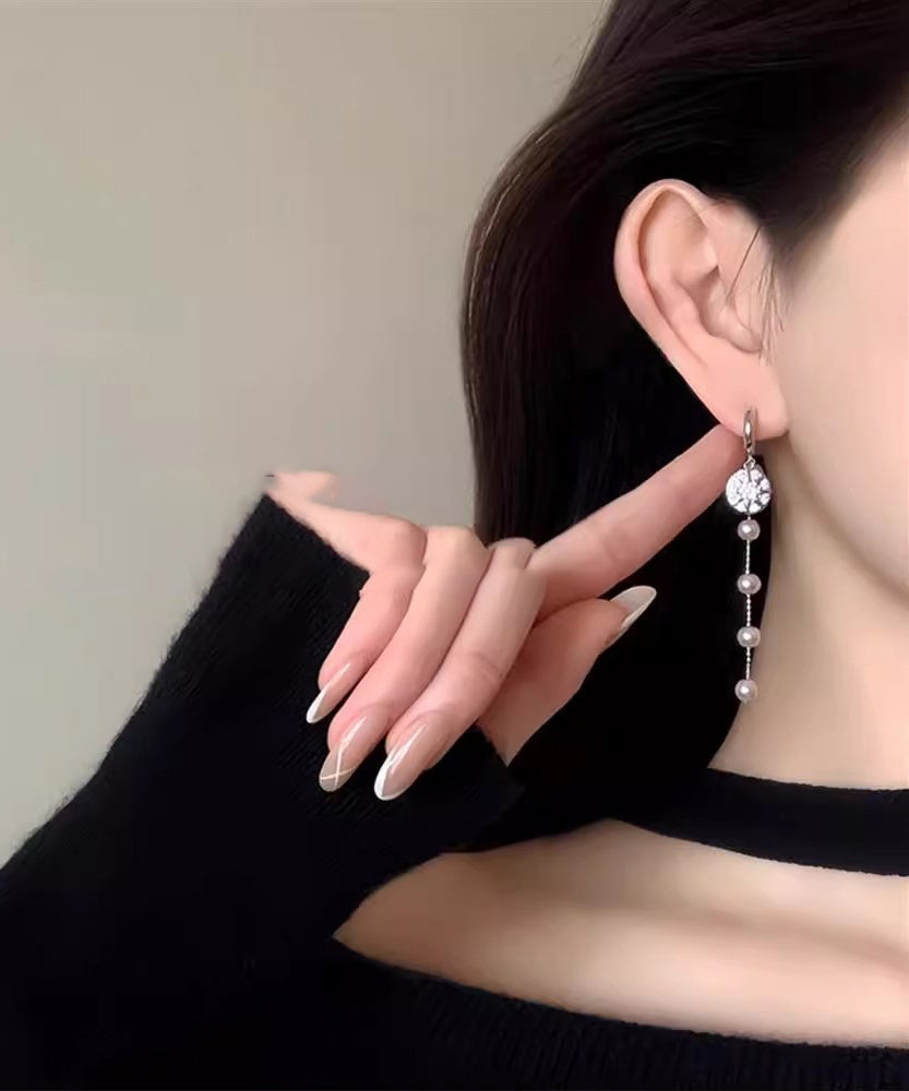 Boutique Silk Sterling Silver Overgild Zircon Pearl Drop Earrings