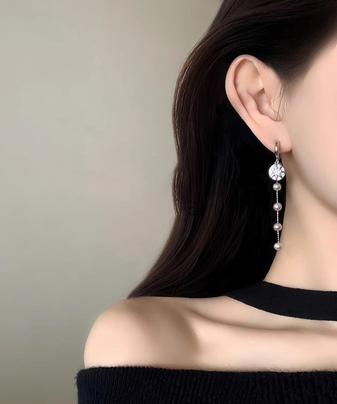 Boutique Silk Sterling Silver Overgild Zircon Pearl Drop Earrings