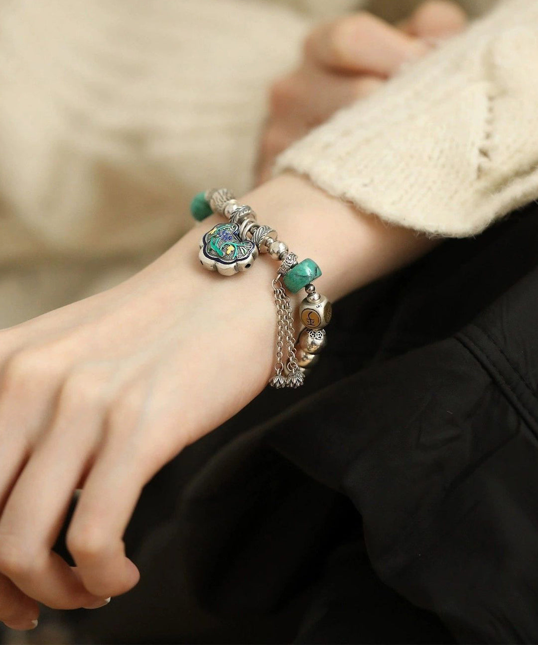 Boutique Silk Sterling Silver Turquoise Bracelets Charm Bracelet