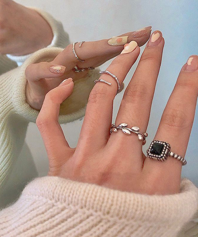 Boutique Stainless Steel Agate Open Rings Three-Piece Set