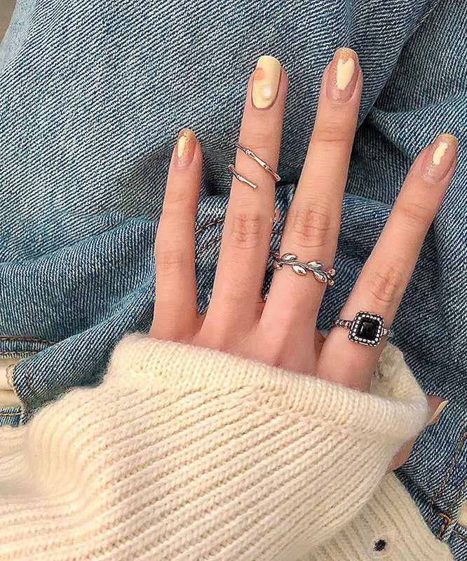 Boutique Stainless Steel Agate Open Rings Three-Piece Set