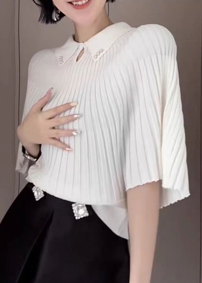 Boutique White Peter Pan Collar Knit Sweaters Cloak Sleeves