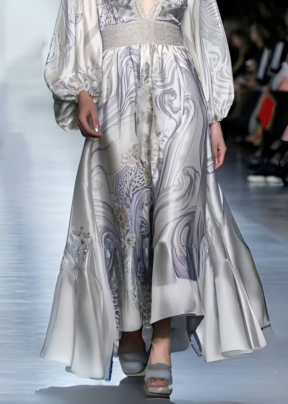 Boutique White V Neck Print Silk Vacation Dress Spring