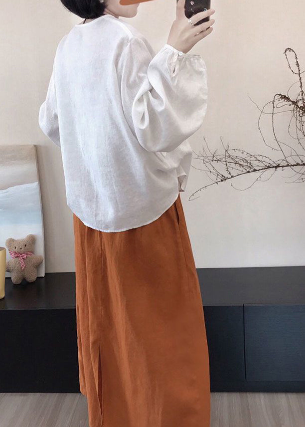 Boutique White V Neck Ruffled Patchwork Cotton Top Fall