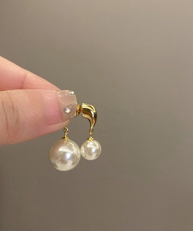 Brief Gold Copper Alloy Pearl Stud Earrings
