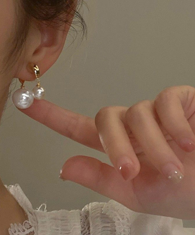 Brief Gold Copper Alloy Pearl Stud Earrings