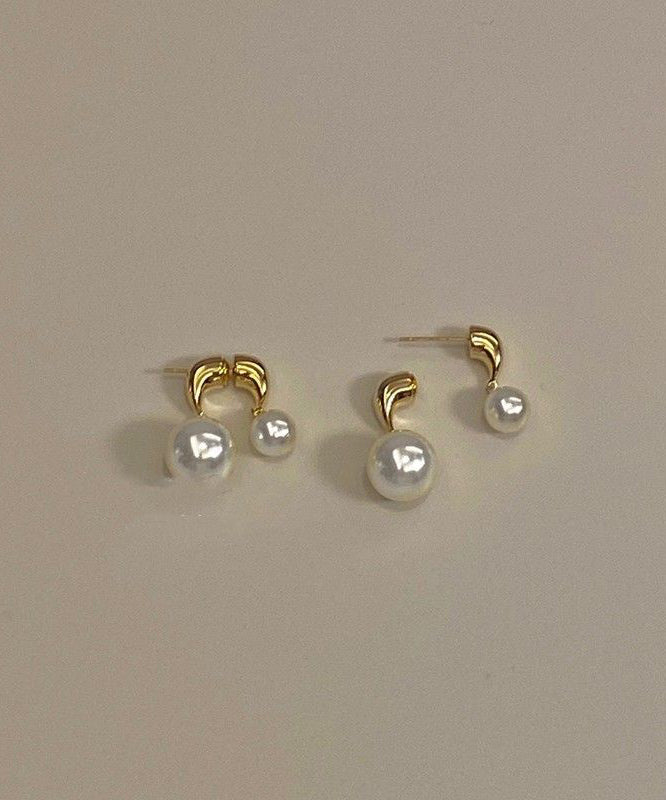 Brief Gold Copper Alloy Pearl Stud Earrings