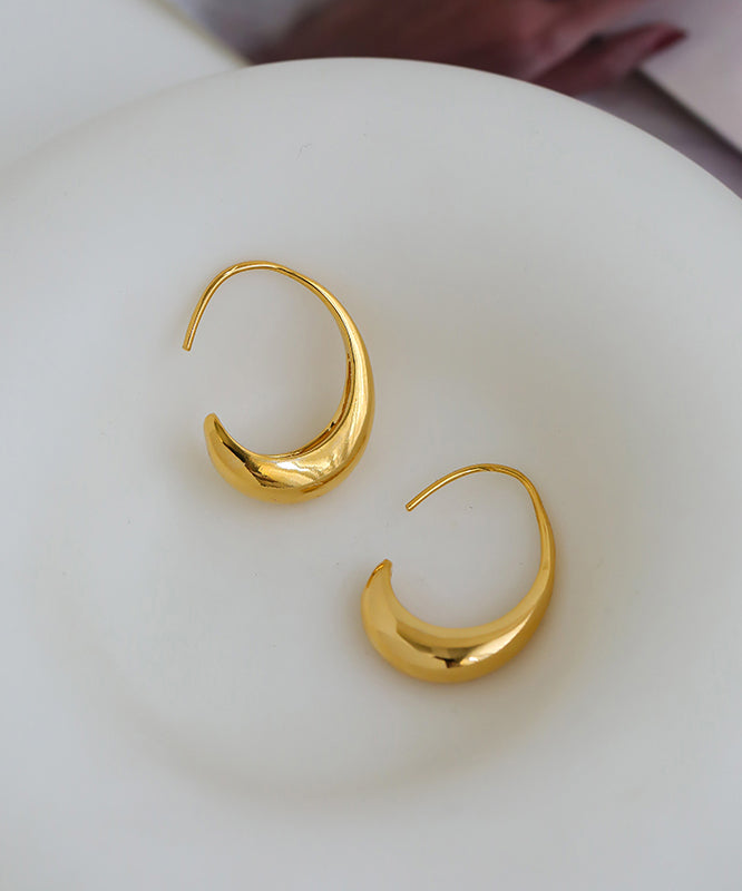 Brief Gold Metal Alloy Water Droplet Hoop Earrings