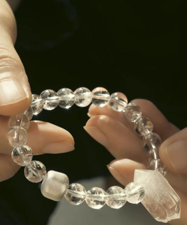 Brief White Weave Crystal Asymmetrical Gem Stone Charm Bracelet