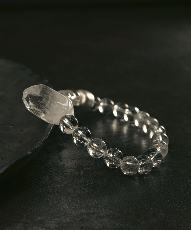 Brief White Weave Crystal Asymmetrical Gem Stone Charm Bracelet